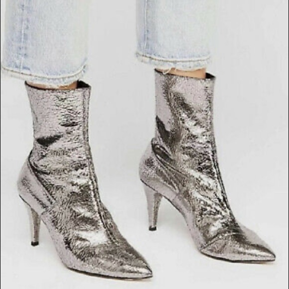 Free People New Willa Metallic Silver Bootie Boots - Picture 2 of 5